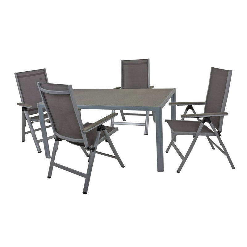 Garten Tischgruppe GRACE 5-tlg. 4 × Hochlehner + 1 Tisch 150 x 90 cm