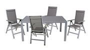 Garten Tischgruppe GRACE 5-tlg. 4 × Hochlehner + 1 Tisch 150 x 90 cm