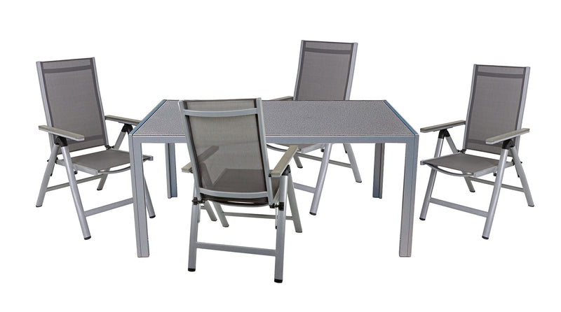 Garten Tischgruppe GRACE 5-tlg. 4 × Hochlehner + 1 Tisch 150 x 90 cm