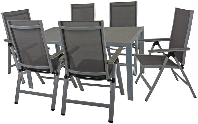 Garten Tischgruppe GRACE 7-tlg. 6 × Hochlehner + 1 Tisch 150 x 90 cm