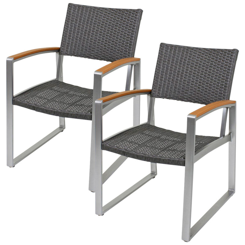 Gartenstuhl mit Armlehnen AVA 2er-Set Aluminium mit Polygeflecht