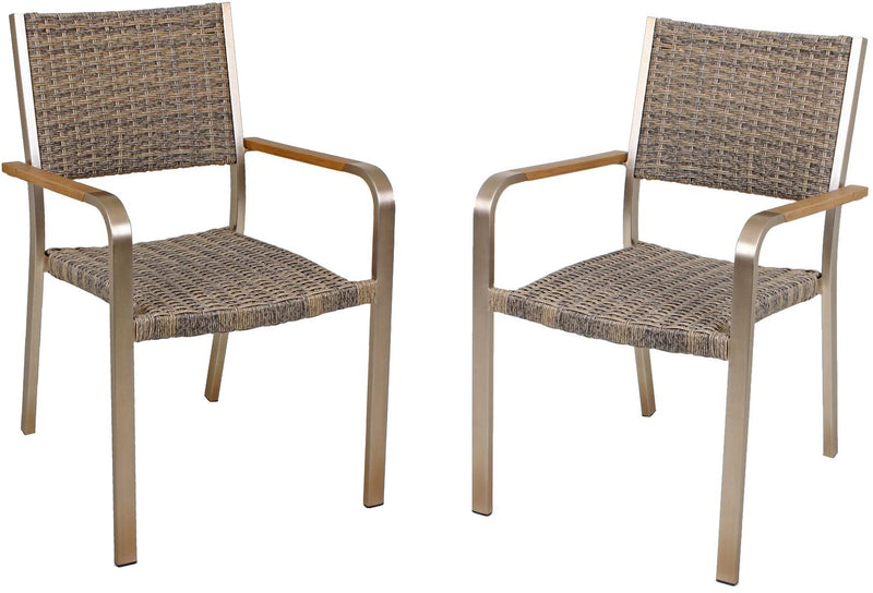 Stapelstuhl FLORENCE 2er Set Alu champagner Kunststoffgeflecht braun
