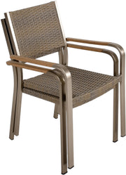 Stapelstuhl FLORENCE 2er Set Alu champagner Kunststoffgeflecht braun