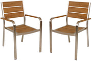 Stapelstuhl FLORENCE 2er Set Aluminium champagner Non-Wood Teak-Optik