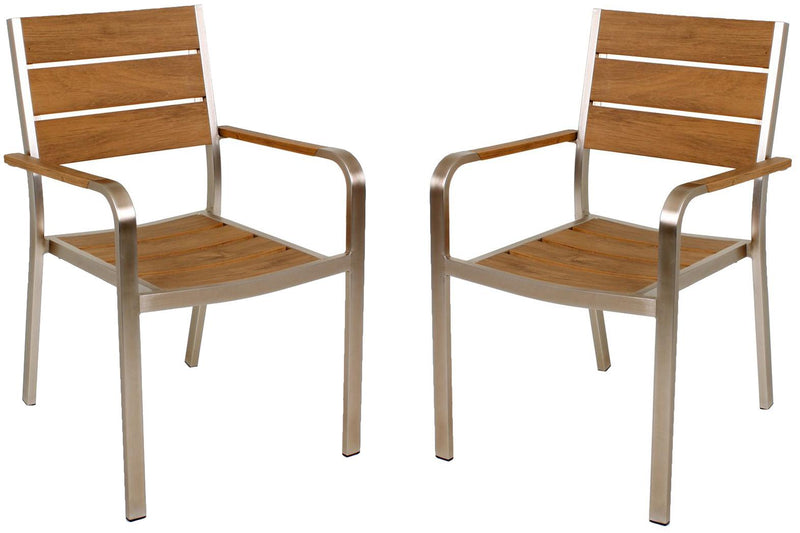 Stapelstuhl FLORENCE 2er Set Aluminium champagner Non-Wood Teak-Optik