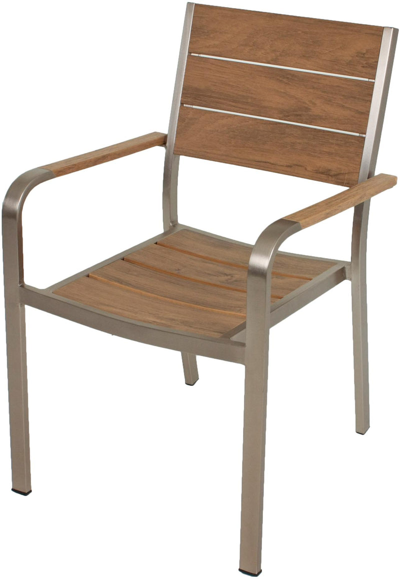 Stapelstuhl FLORENCE 2er Set Aluminium champagner Non-Wood Teak-Optik