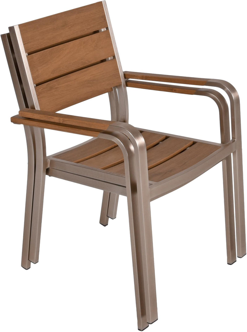 Stapelstuhl FLORENCE 2er Set Aluminium champagner Non-Wood Teak-Optik