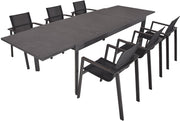 Garten Tischgruppe NEREA 7-tlg. Ausziehtisch und 6 × Stapelstuhl SOPHIA