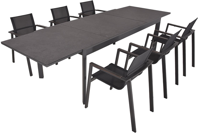 Garten Tischgruppe NEREA 7-tlg. Ausziehtisch und 6 × Stapelstuhl SOPHIA