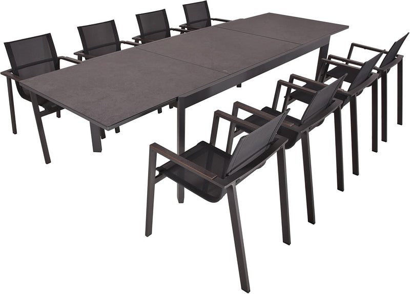 Garten Tischgruppe NEREA 9-tlg. Ausziehtisch und 8 × Stapelstuhl SOPHIA