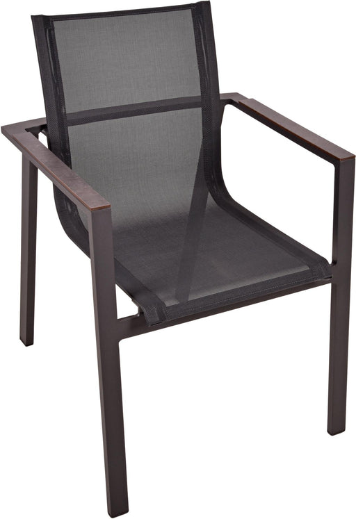Gartenstuhl Stapelstuhl SOPHIA 305443 mit schwarzem Metallrahmen und Netzbespannung in Gesamtansicht.