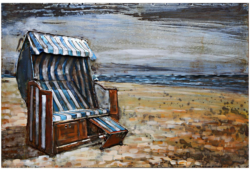 Wandbild Wanddekoration 3D Metallbild Strandkorb 120 x 80 cm