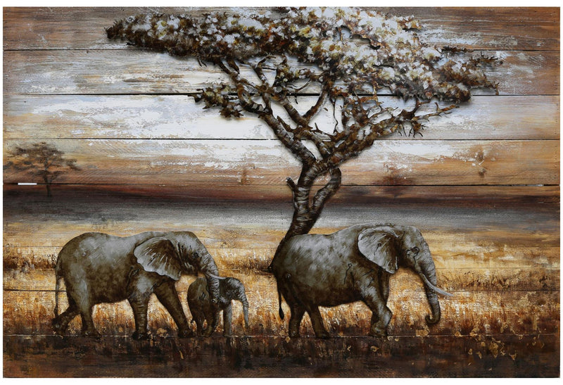Wandbild Wanddekoration 3D Metallbild Elefanten 120 x 80 cm