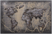 Wandbild Wanddekoration 3D Metallbild Weltkarte grau 120 x 80 cm