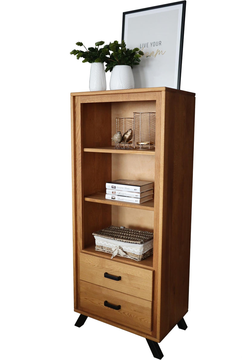 Regal BERN 139 cm 2 Schubläden - Wildeiche Massivholz geölt