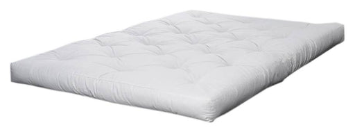 Matratze COMFORT FUTON Natural / Black in Gesamtansicht mit gesteppter weißer Oberfläche.