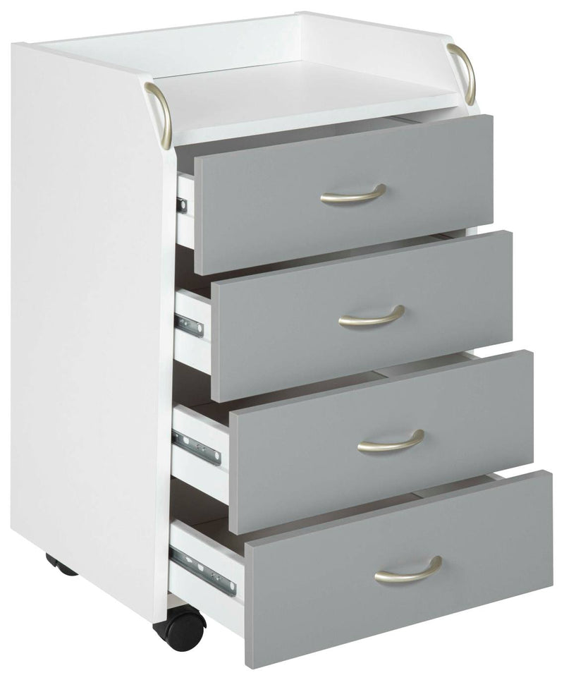 Rollcontainer PRINTI mit 4 Schubladen Grau / Weiß