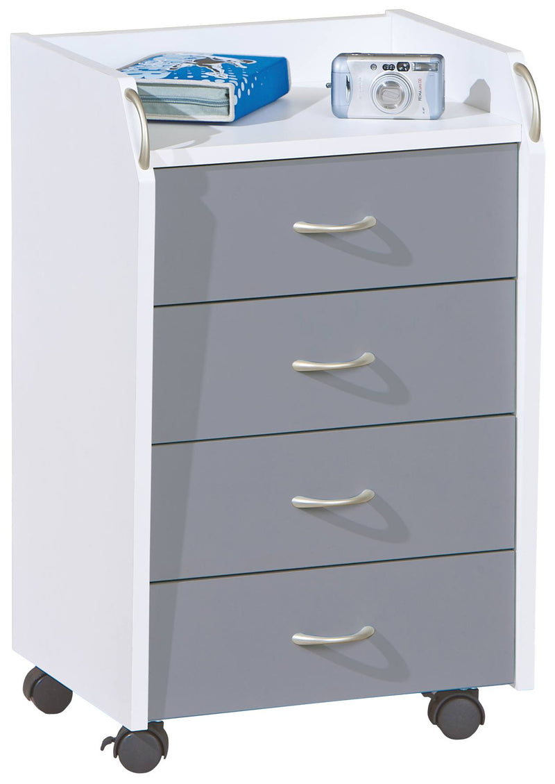 Rollcontainer PRINTI mit 4 Schubladen Grau / Weiß