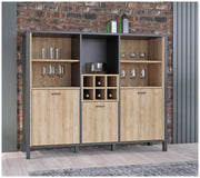 Highboard Regal HIGH ROCK 3-trg mit Regal Riviera Eiche Optik /Schwarz