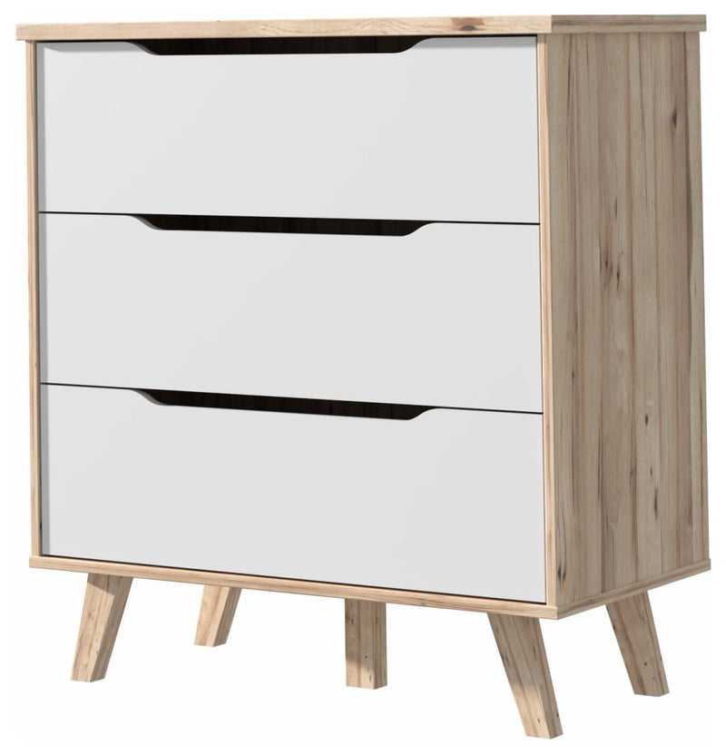 Schubladenkommode VANKKA Kommode mit 3 Schubladen Plankeneiche / Weiß