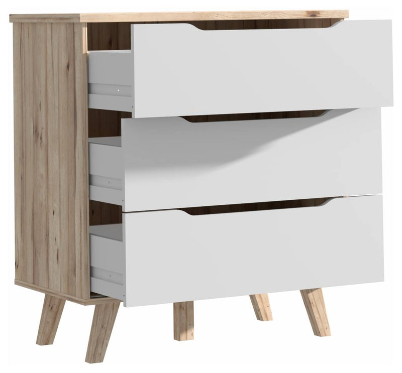 Schubladenkommode VANKKA Kommode mit 3 Schubladen Plankeneiche / Weiß
