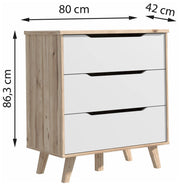 Schubladenkommode VANKKA Kommode mit 3 Schubladen Plankeneiche / Weiß