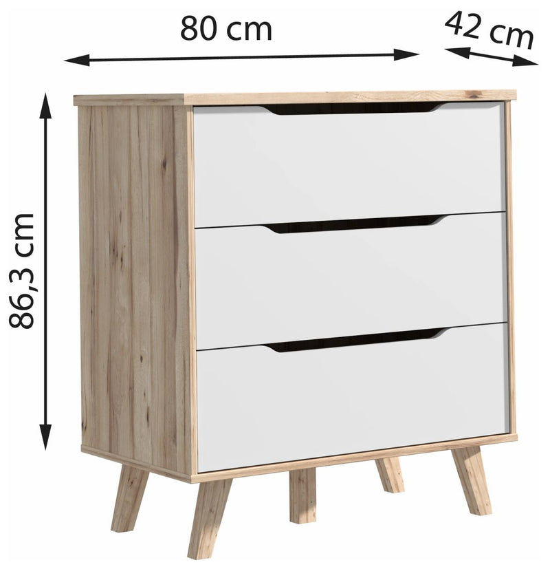 Schubladenkommode VANKKA Kommode mit 3 Schubladen Plankeneiche / Weiß