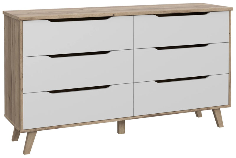 Schubladenkommode VANKKA mit 6 Schubladen Plankeneiche / Weiß Forte