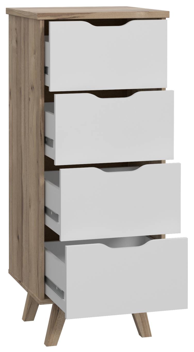 Schubladenkommode VANKKA Kommode mit 4 Schubladen Plankeneiche / Weiß