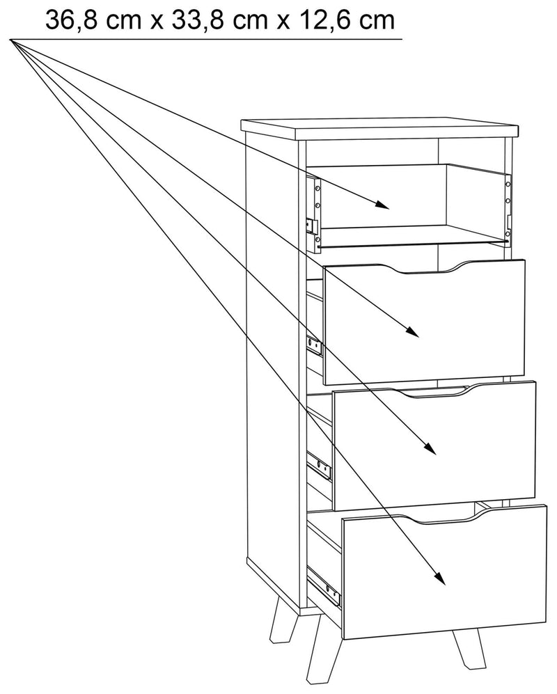 Schubladenkommode VANKKA Kommode mit 4 Schubladen Plankeneiche / Weiß