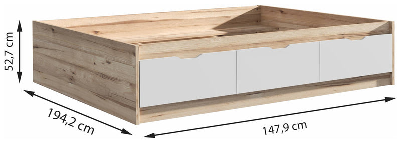 Stauraumbett Bett VANKKA 140 x 190 cm Optik Plankeneiche / Weiß Forte
