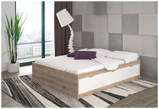 Stauraumbett Bett VANKKA 140 x 190 cm Optik Plankeneiche / Weiß Forte