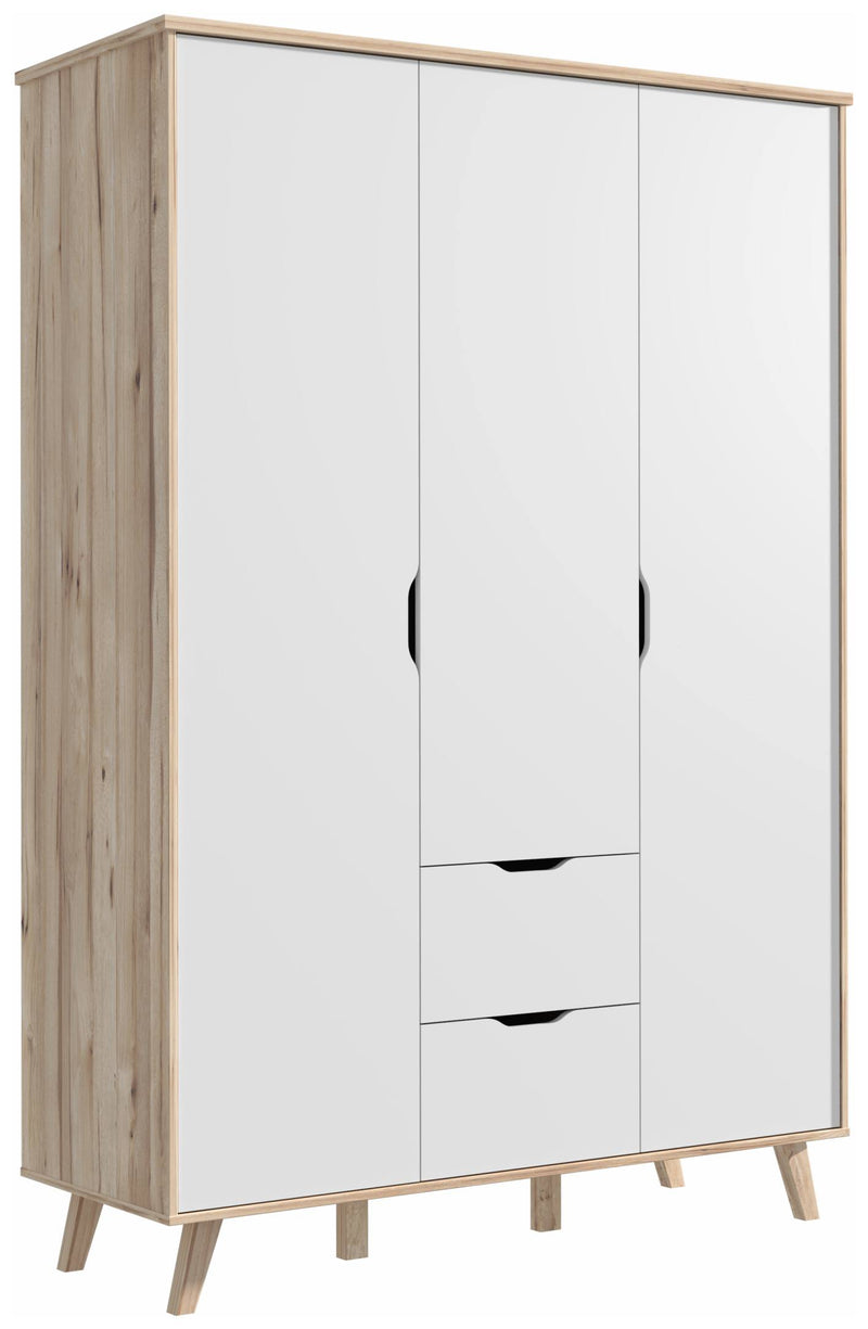 Kleiderschrank VANKKA Drehtürenschrank Optik Plankeneiche / Weiß Forte