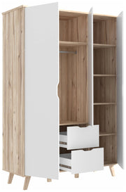 Kleiderschrank VANKKA Drehtürenschrank Optik Plankeneiche / Weiß Forte