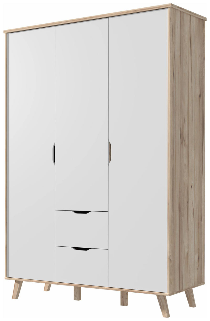 Kleiderschrank VANKKA Drehtürenschrank Optik Plankeneiche / Weiß Forte