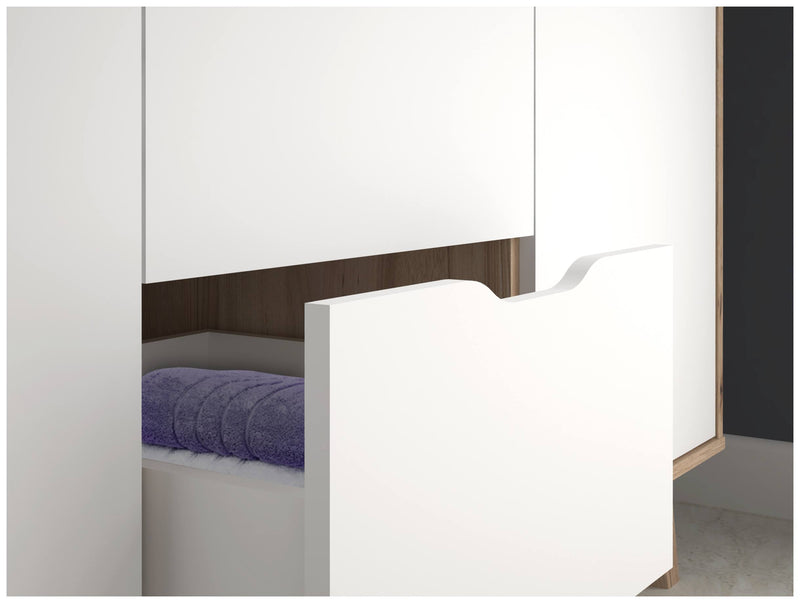 Kleiderschrank VANKKA Drehtürenschrank Optik Plankeneiche / Weiß Forte