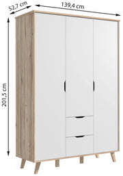Kleiderschrank VANKKA Drehtürenschrank Optik Plankeneiche / Weiß Forte