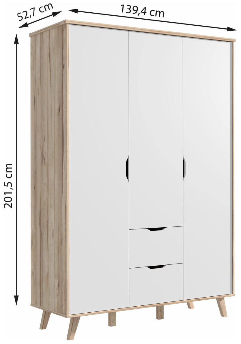 Kleiderschrank VANKKA Drehtürenschrank Optik Plankeneiche / Weiß Forte