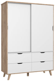 Kleiderschrank VANKKA mit Schiebetüren - Plankeneiche / Weiß von Forte
