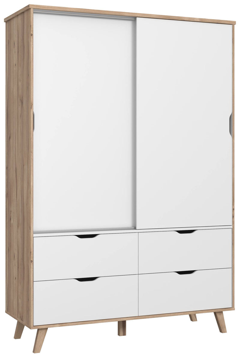 Kleiderschrank VANKKA mit Schiebetüren - Plankeneiche / Weiß von Forte