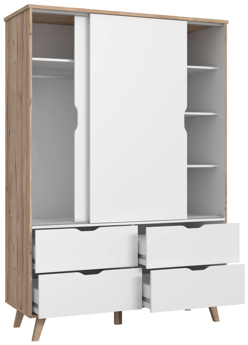 Kleiderschrank VANKKA mit Schiebetüren - Plankeneiche / Weiß von Forte
