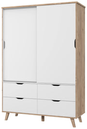 Kleiderschrank VANKKA mit Schiebetüren - Plankeneiche / Weiß von Forte