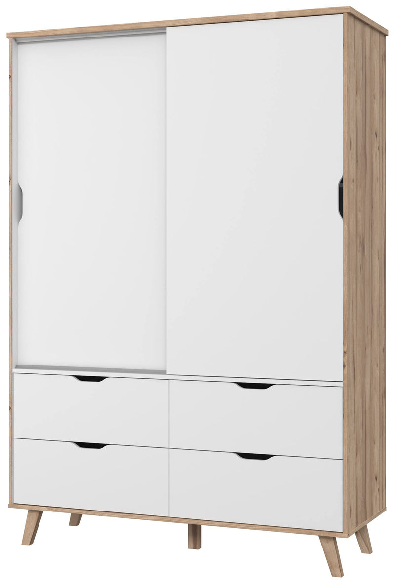 Kleiderschrank VANKKA mit Schiebetüren - Plankeneiche / Weiß von Forte