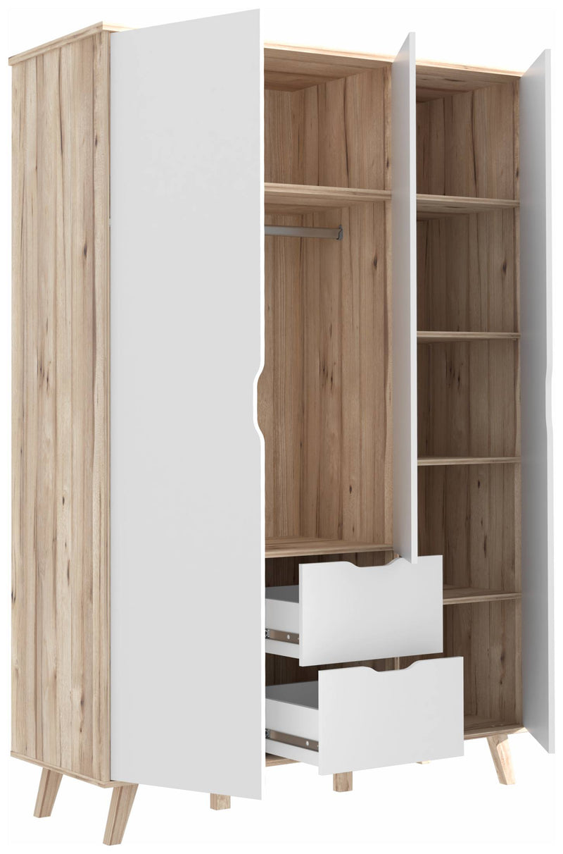Schlafzimmer-Set VANKKA 5-tlg mit 180er Bett Optik Plankeneiche / Weiß