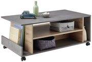 Couchtisch HARVEY 108 x 60 mit Rollen Optik Betongrau / Artisan Eiche