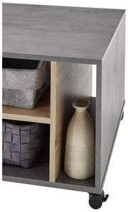 Couchtisch HARVEY 108 x 60 mit Rollen Optik Betongrau / Artisan Eiche