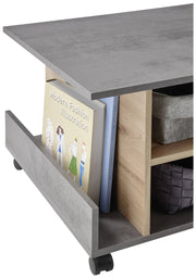 Couchtisch HARVEY 108 x 60 mit Rollen Optik Betongrau / Artisan Eiche