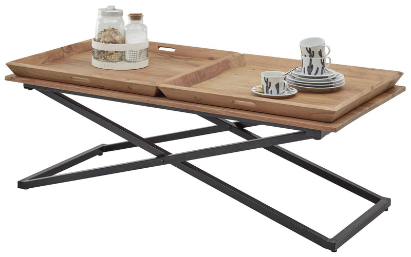 Couchtisch ALLROUND inkl. 2 Tabletts Platte aus Akazie Metallgestell