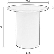 Technische Seitenansicht des Beistelltisch SVERRE rund mit Maßangaben: Durchmesser 45,5 cm, Höhe 45 cm.