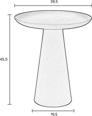 Technische Zeichnung des Beistelltisch RINGAR mit konischer Aluminiumsäule und kreisrunder Tischplatte von oben.